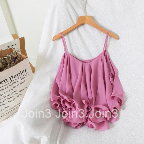 Joinyouth Women Chiffon Sling V-neck Tank Tops Korean Sleeveless Double Ruffle Vest 2020 Summer Beach Style Solid Camis 58437