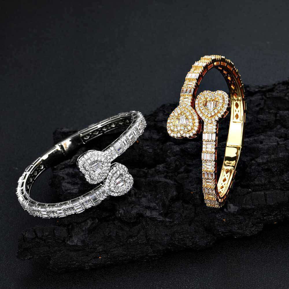 New Heart-Shaped Zircon Punk Style Rap Hip-Hop Bracelet Jewelry 02d0