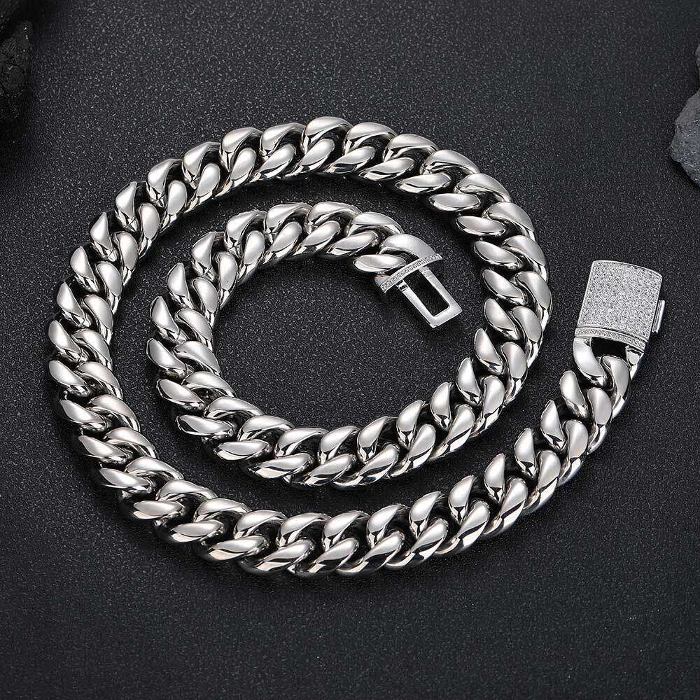 Stainless Steel Jewelry Men Zircon Flip Clasp Miami Hip Hop Cuban Chain Men's Necklace 235f