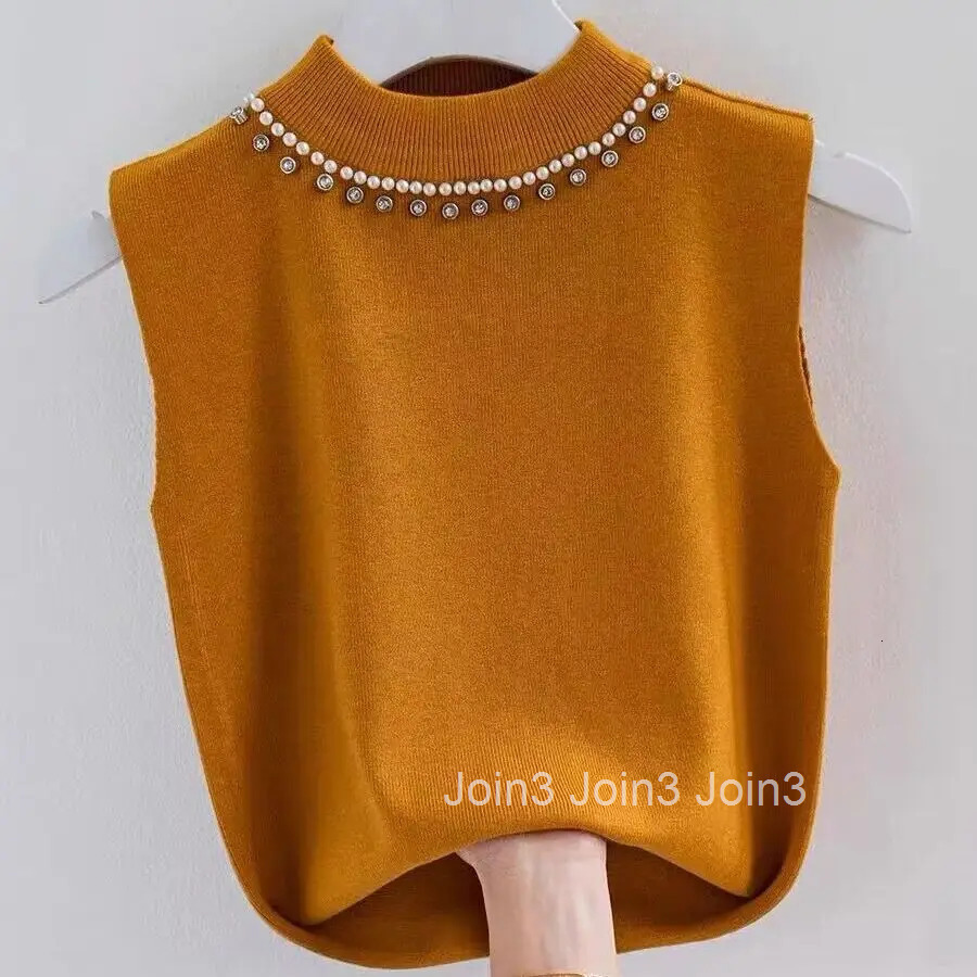 Women Clothing Temperament Vest Beading O-neck Sleeveless Tunic Camis Ropa Mujer Knitting Crop Tops Fashion Korean Tanks 63c215