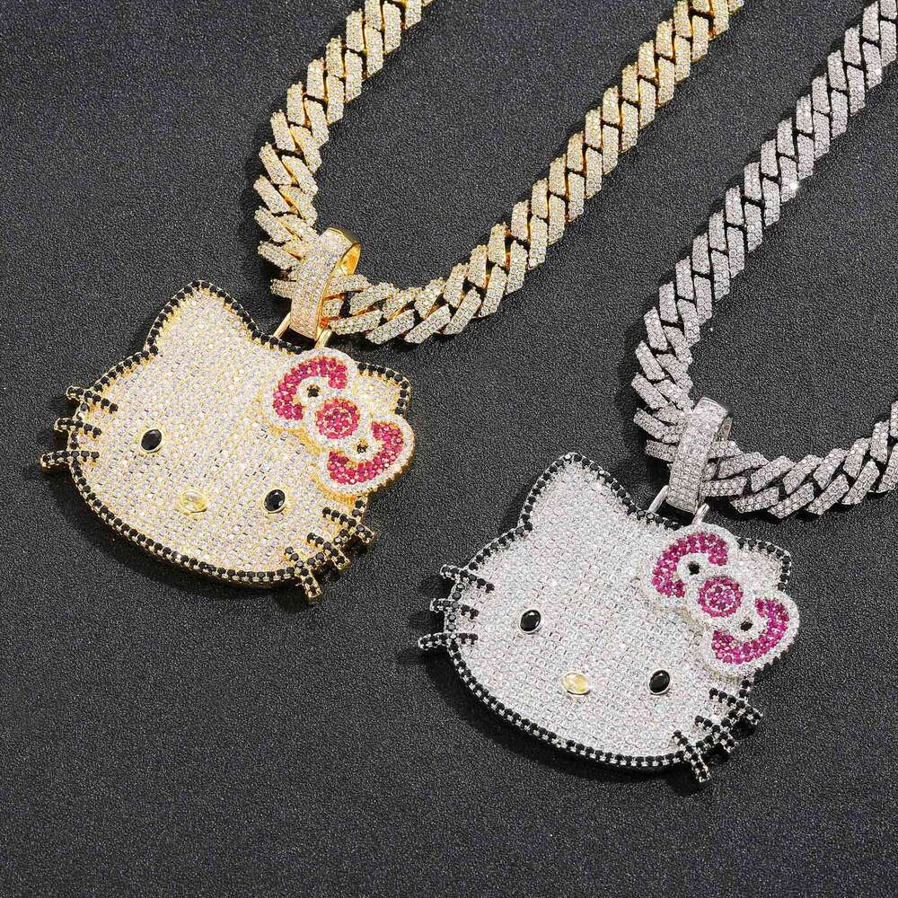 New Cat Pendant Small Animal Cute Unisex Pink Zircon Solid Personality Hip Hop Necklace e921