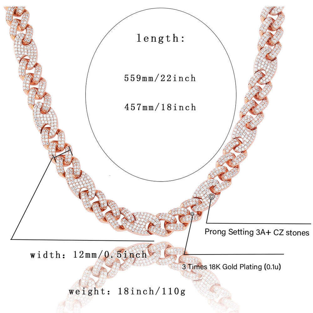 Hip Hop Full Dia Necklace 20MM Pig Nose Cuban Chain Gold Plated Personality Four-Leaf Clover Trendy Zircon Inlaid Bracelet