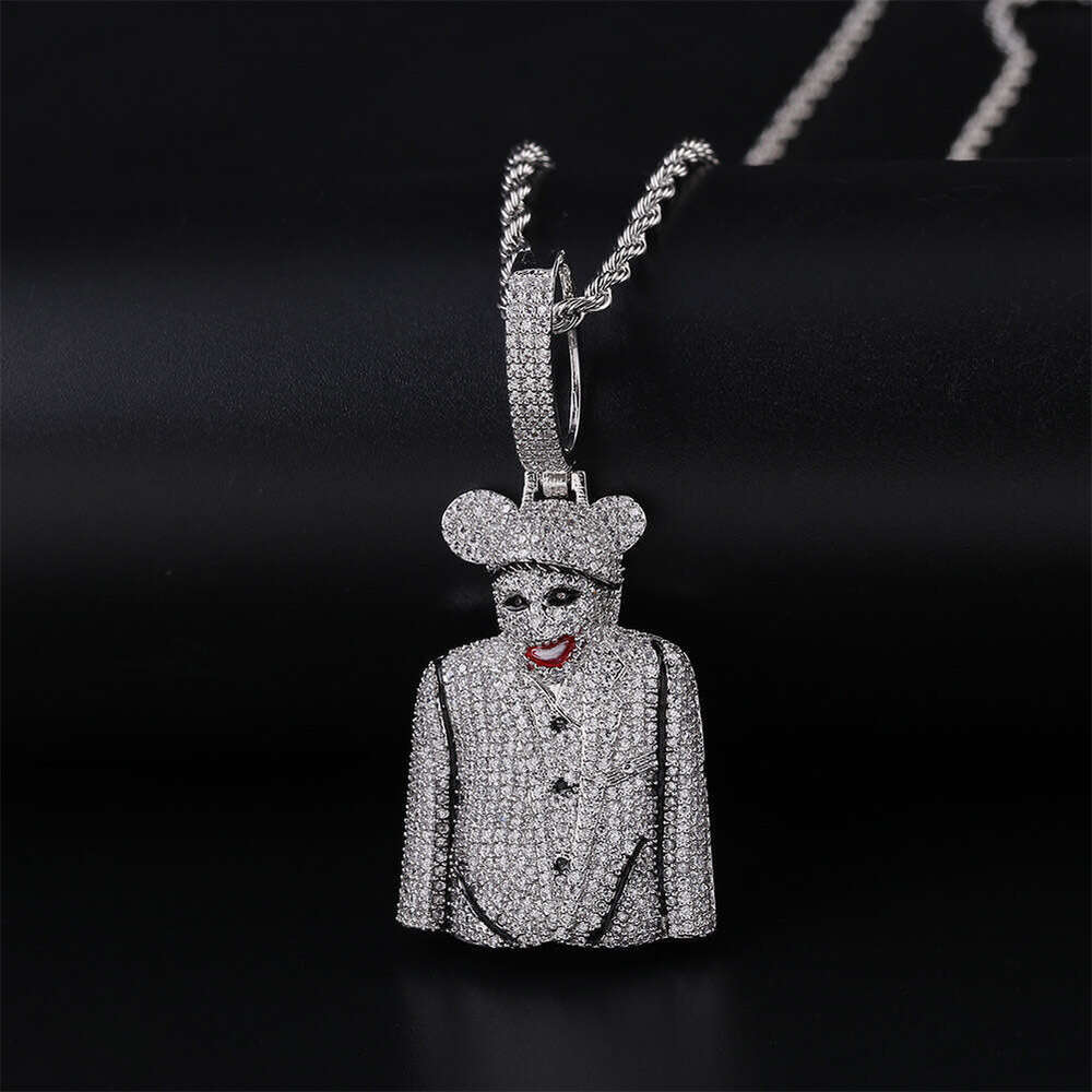 Clown Joker Half Body Statue Large Personality Men's Pendant Full Zircon Necklace Accessory