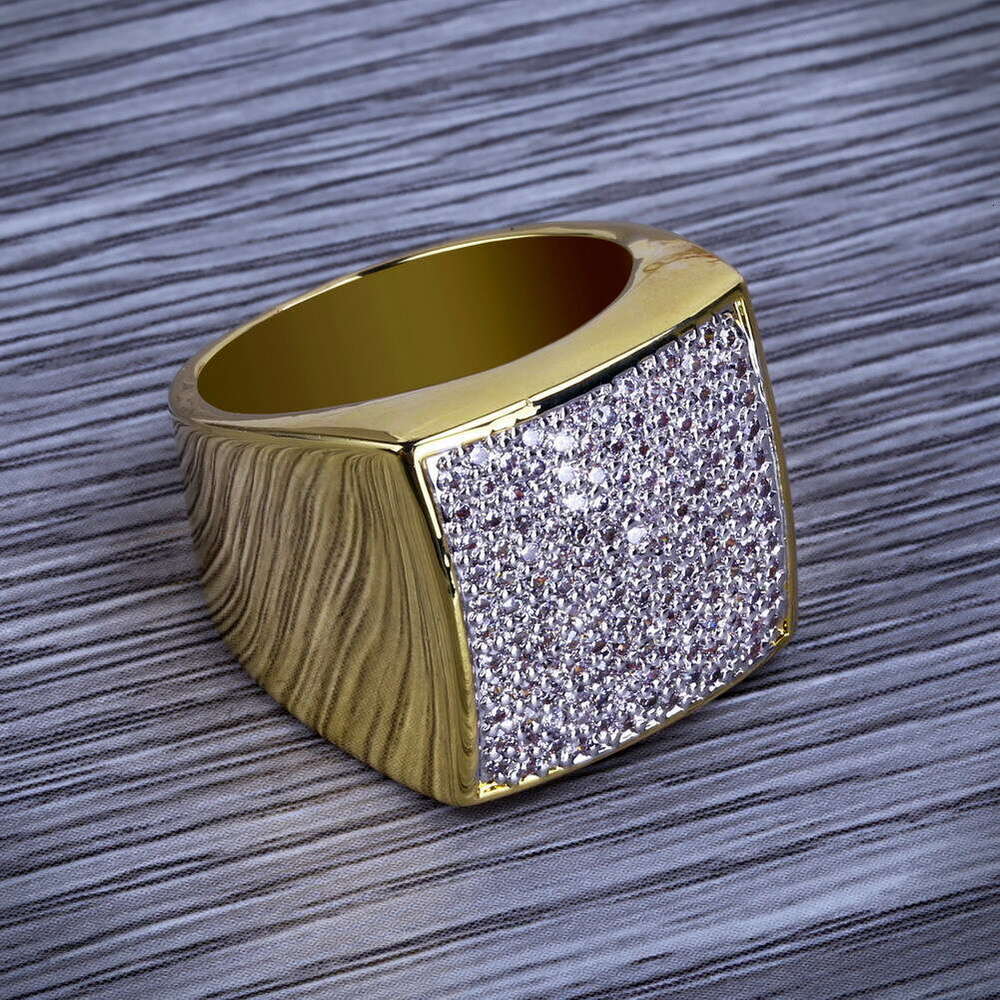 Live Jewelry Street Cuban Full Diamond Square for Men Ins Trend Hip Hop Personality Index Finger Ring