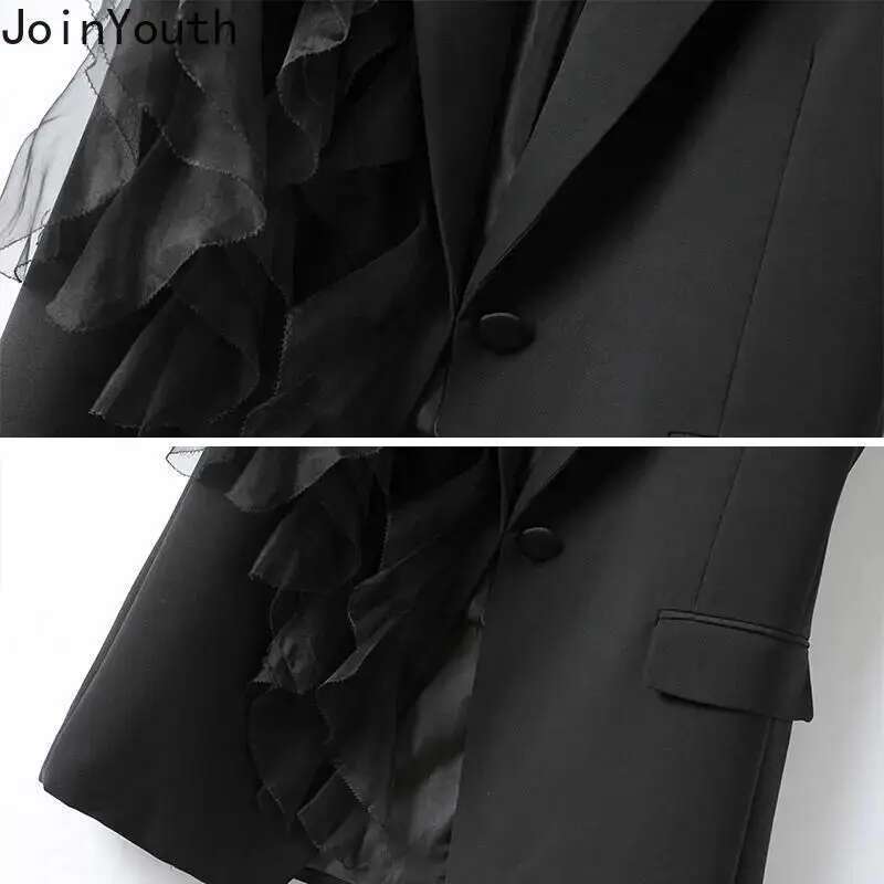 Black Vest Sleeveless Coat Women Patchwork Chiffon Ruffles Waistcoats Temperament Tops Chic Korean Tanks Chalecos Para Mujer