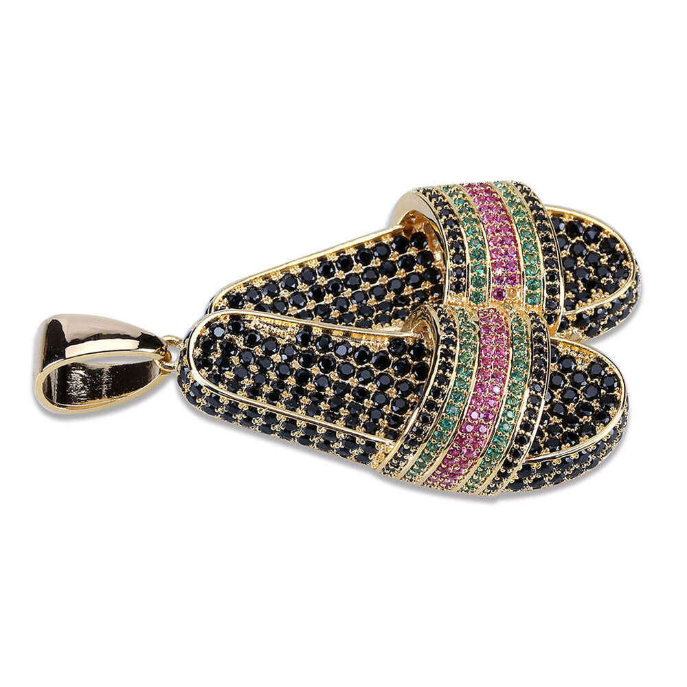 Unique Slippers with Micro-Inlaid Colorful Zircon Hip-Hop Men's Trendy Pendant