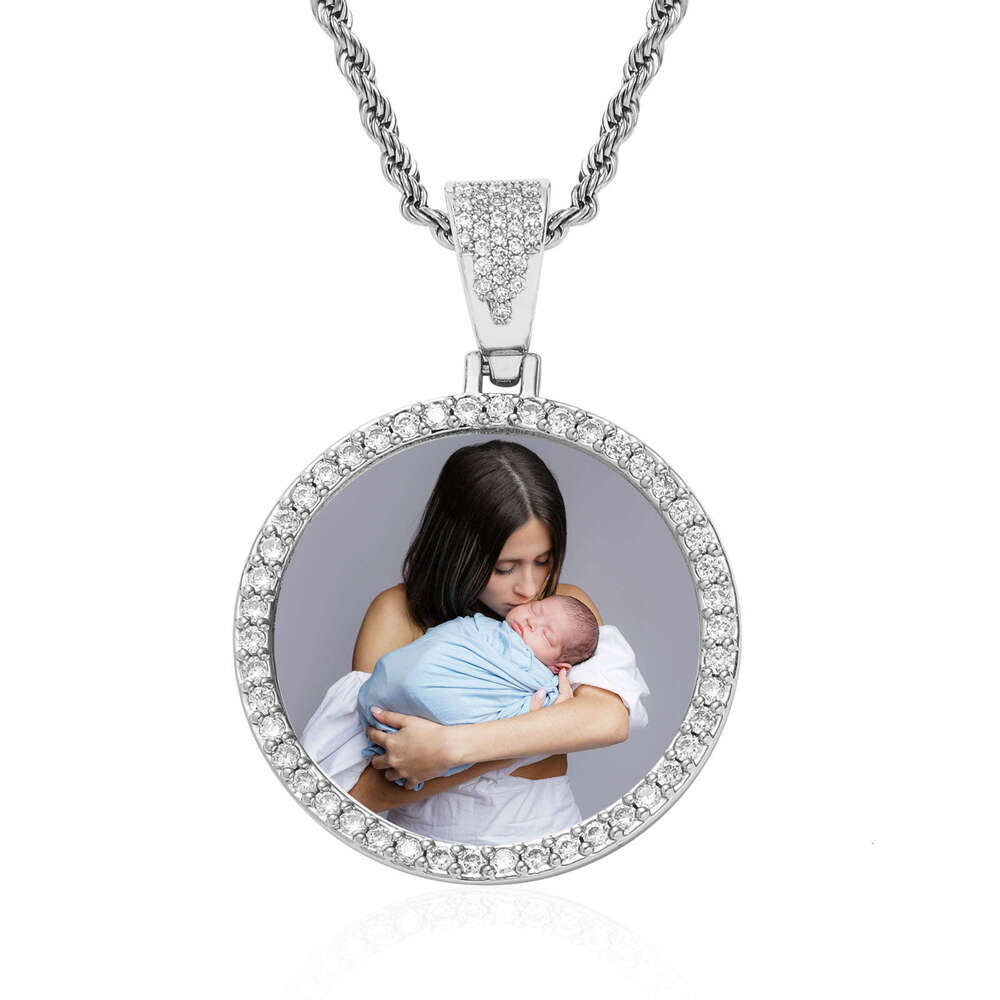 Large Medium Small Photo Memory Round Frame Medal Solid Color Pendant Hip Hop Jewelry Necklace 3c28