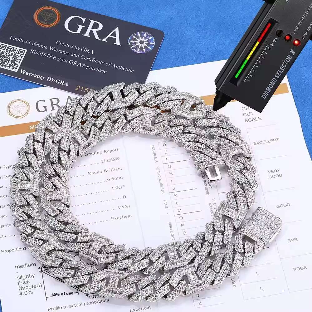 Hot Sale Hip Hop S925 Silver Moissanite Necklace Cross Border Custom Jewelry for Men Versatile Pig Nose Cuban Chain
