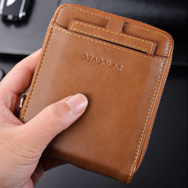Hot Selling Men's Short Youth Personality Leather Wallet Pull Chain Card Holder Coin Purse
