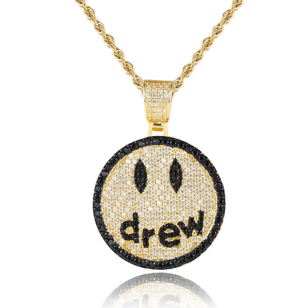 Hip Hop Drew Smiley Face Jewelry Micro Paved Zircon Trendy Men's Pendant Necklace 9ac1