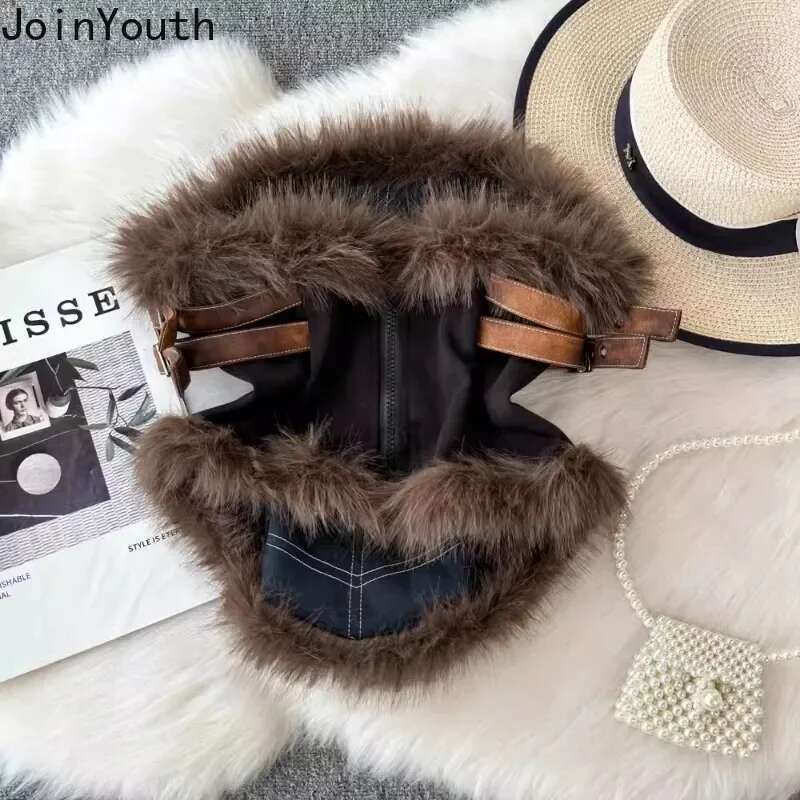 Crop Top Womens Clothing Korean Vest Double-breasted Patchwork Furry Slim Fit Temperament Camis Y2k Tops Fashion Summer Tanks