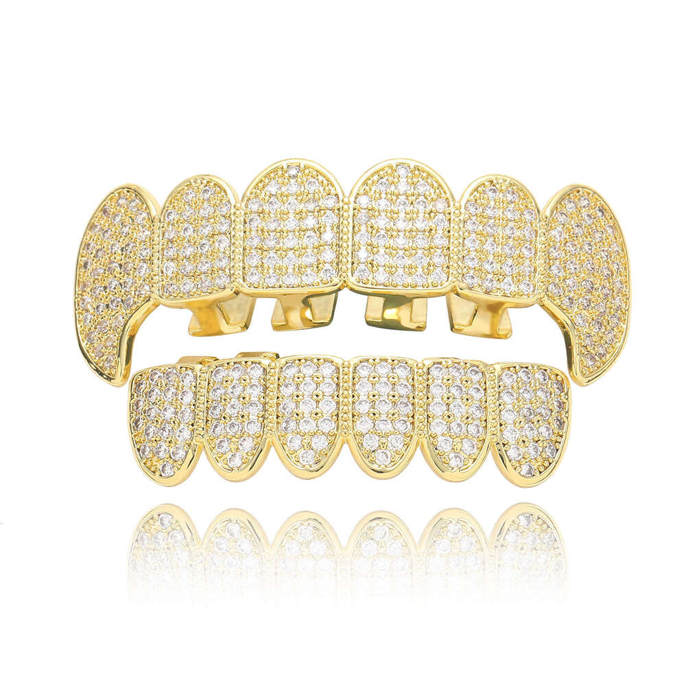 Hip Hop Gold Halloween Unisex Eco-friendly Copper Micro-inlaid Zircon Cool Personality Teeth Brace 756a