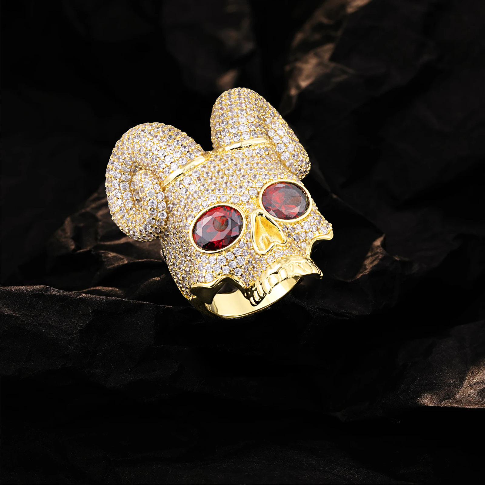 Hip Hop Moissanite Men's Micro Pave Polished Full Diamond Skull Skull Bead Halloween Unique Finger Ring Accessory