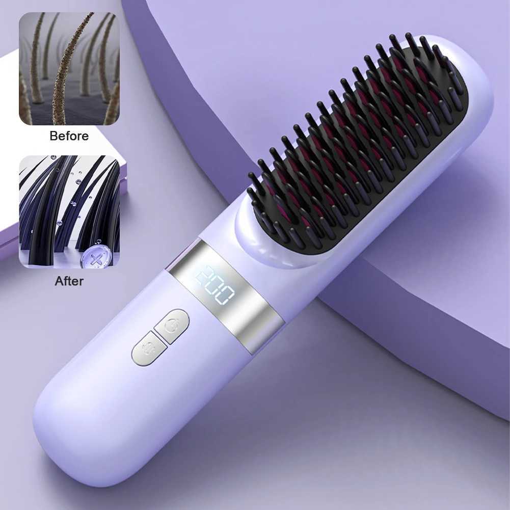 Wireless Hair Straightener Hot Comb Ceramic Heating Professional Electric Brush smoot hairstyle Iron Negative Ion Hair Care CombXJ250621