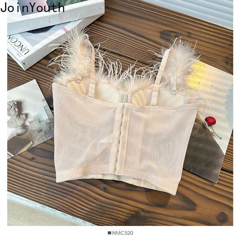 Women Clothing Sexy Vest Patchwork Gauze Furry Temperament Camisetas Y2k Tops Fashion Tunic Korean Summer Tanks Ropa Mujer 2025