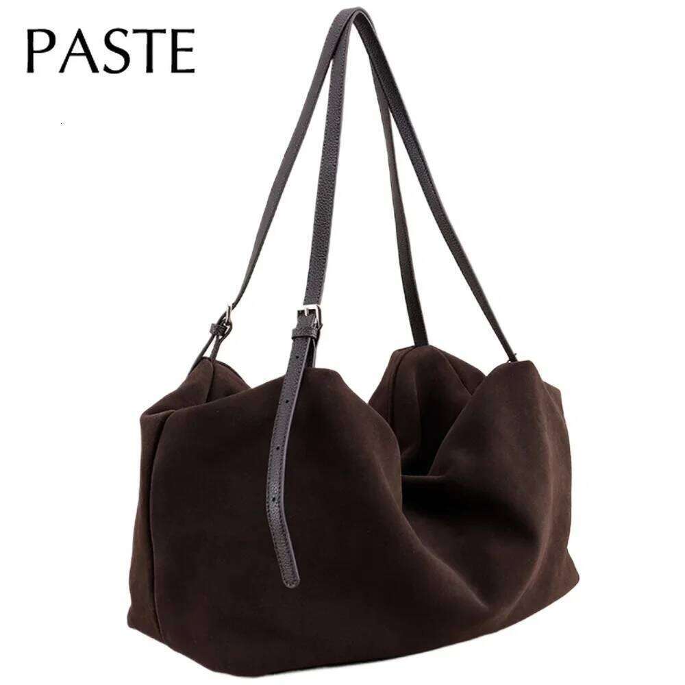 European American Style 100% Natural Suede Cow Leather Tote Huge And Lazy Commuting Nubuck Winter Handbag Camel