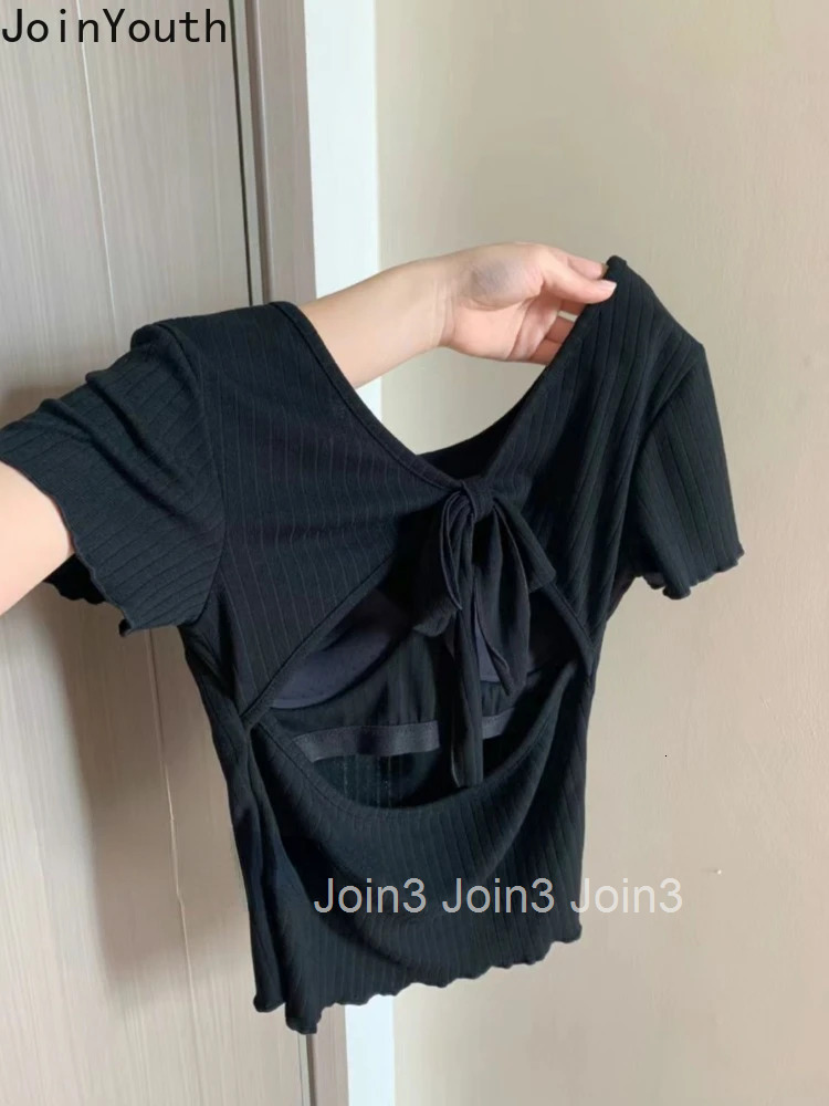 Y2k Tops Fashion Korean Summer Tank Womens Clothing Bandage Bow Tunic Camis Backless Short Sleeve White Vest 2025 Ropa Mujer