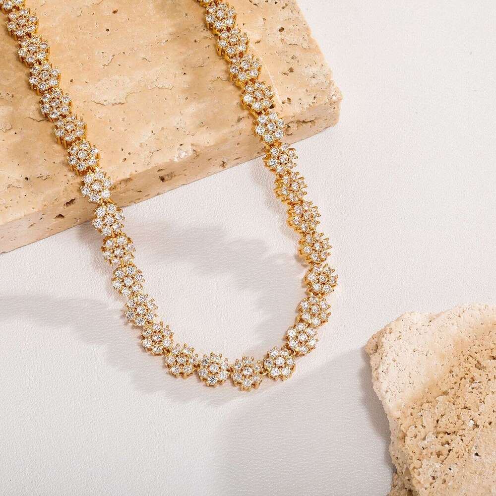 Jin Ao Premium Sweet Cool Necklace Plum Blossom Tennis Chain Hip-Hop Micro-Paved Zircon Accessories