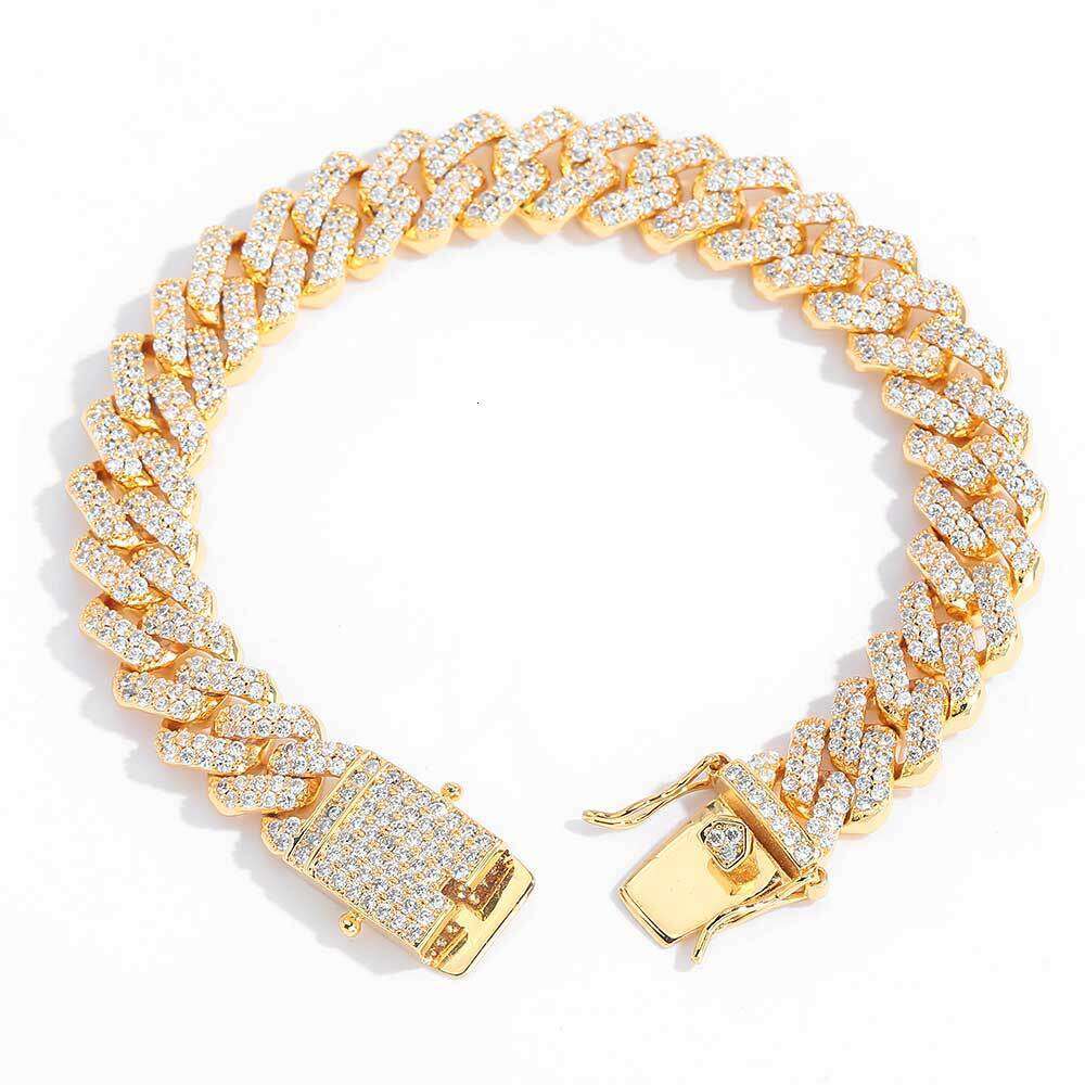 Hip Hop 12mm Double Row Zircon Dia Cuban Chain Trendy Brand Gold Men's Bracelet Jewelry 42e0
