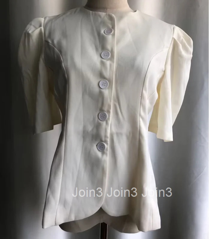 Elegant Women Blouses O-neck Puff Sleeve Tunic Shirts Solid Color Single Breasted Temperament Tops 2025 Blusas Mujer De Moda