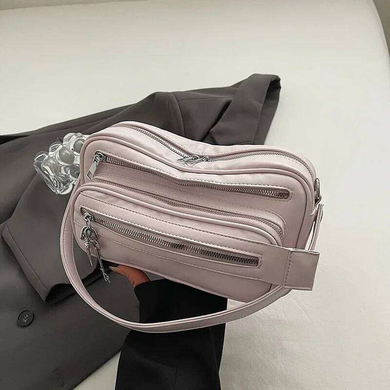 Large Capacity Soft Leather Messenger Women Multiple Zippers Pouch Shoulder Bag Casual Handbag Big Travel Crossbody Bags