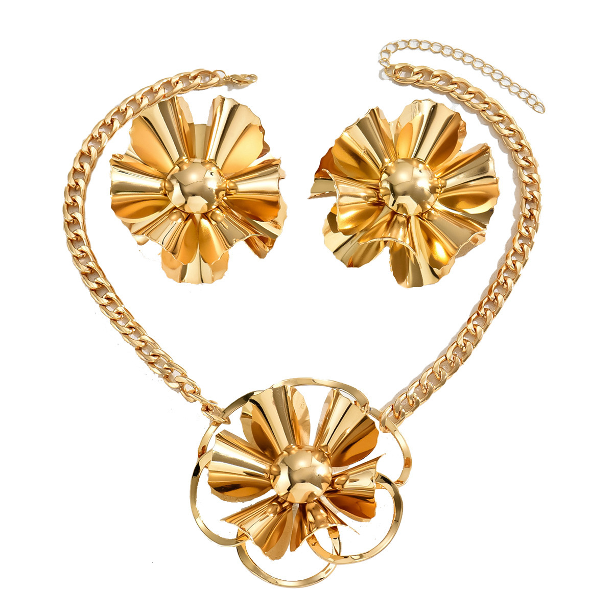 Minimalist Fashion Light Flower Necklace Earrings For Women Unique Exaggerated Studs Design Choker