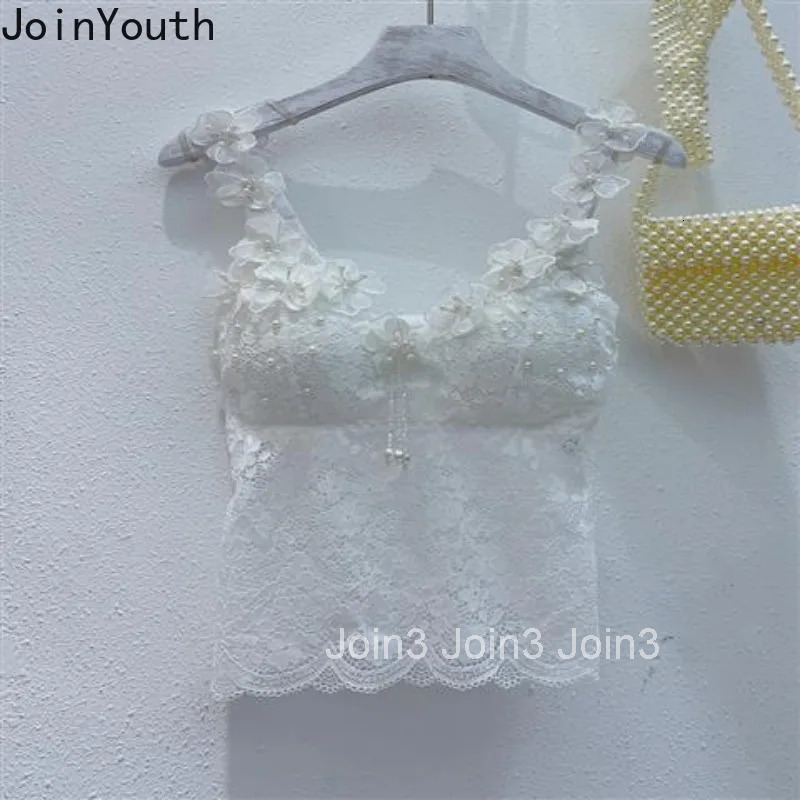 Sexy Tanks for Women Beading 3D Floral Lace Camis 2025 Ropa Mujer Crop Tops V-neck Sleeveless Slim Fit Fashion Sweet Vest 7p464