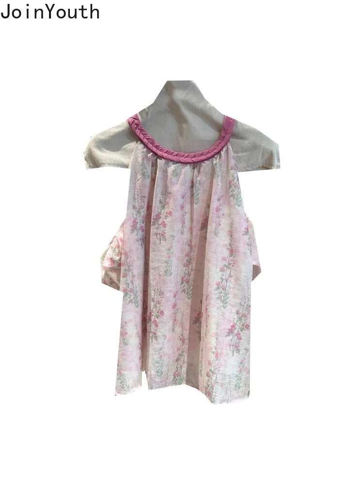 Floral Womens Shirt Korean Blouses 2025 Blusas Mujer De Moda O-neck Short Sleeve Off Shoulder Loose Tops Sweet Summer Blouse