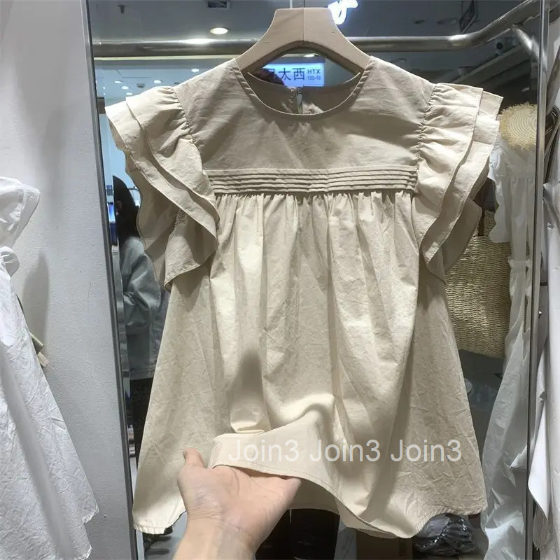 Korean Blouse for Women Flying Sleeve O-neck Loose Shirts 2025 Blusas Mujer De Moda Vintage Summer Tops Chic Sweet White Blouses