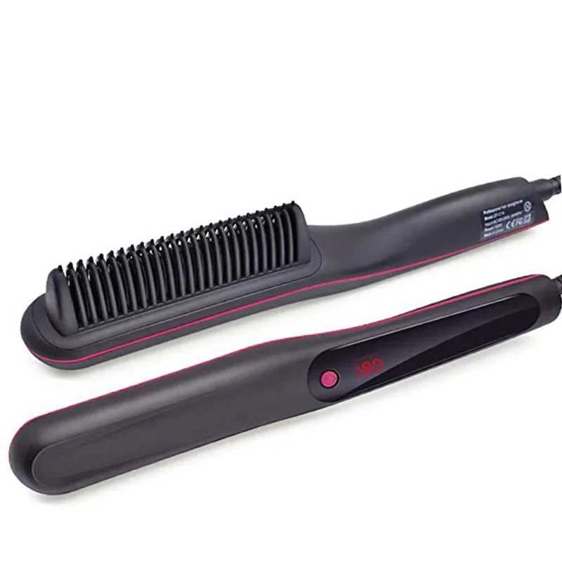Professional Hair Straightener Brush Anti-Scald Feature Fast Heating Flat Iron Hot Comb Straightening Brush Hair Styler For MenXJ250621