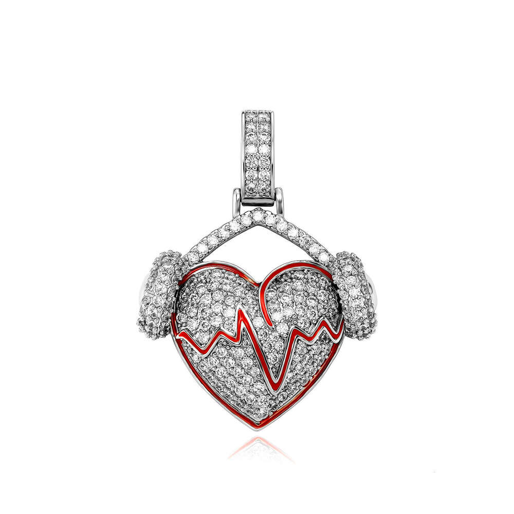 Jin Ao New Full Dia Hip-Hop Pendant Heartbeat Heart Couple Necklace Trendy Jewelry Accessories
