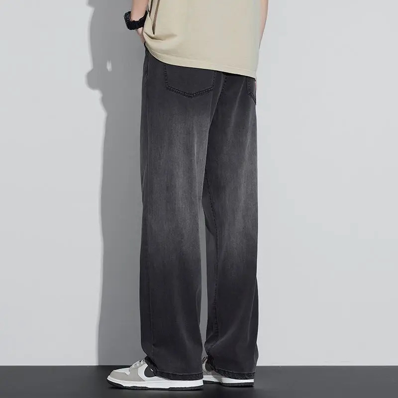 Summer thin Lyocell Tencel jeans for men straight leg loose fit wide leg drooping sensation gradient polished white pants 250617