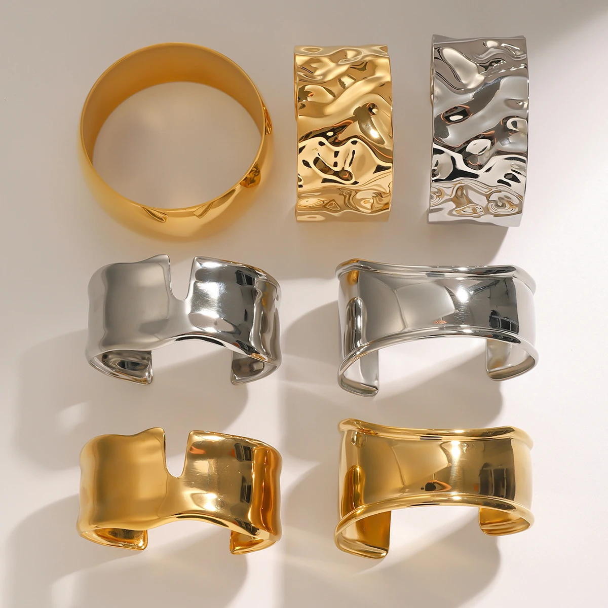 Uworld Unique Stainless Steel Metal Wide Cuff Open Bracelet Bangle 18K Gold PVD Plated Waterproof Fashion Girls Essential Jewelr 250606