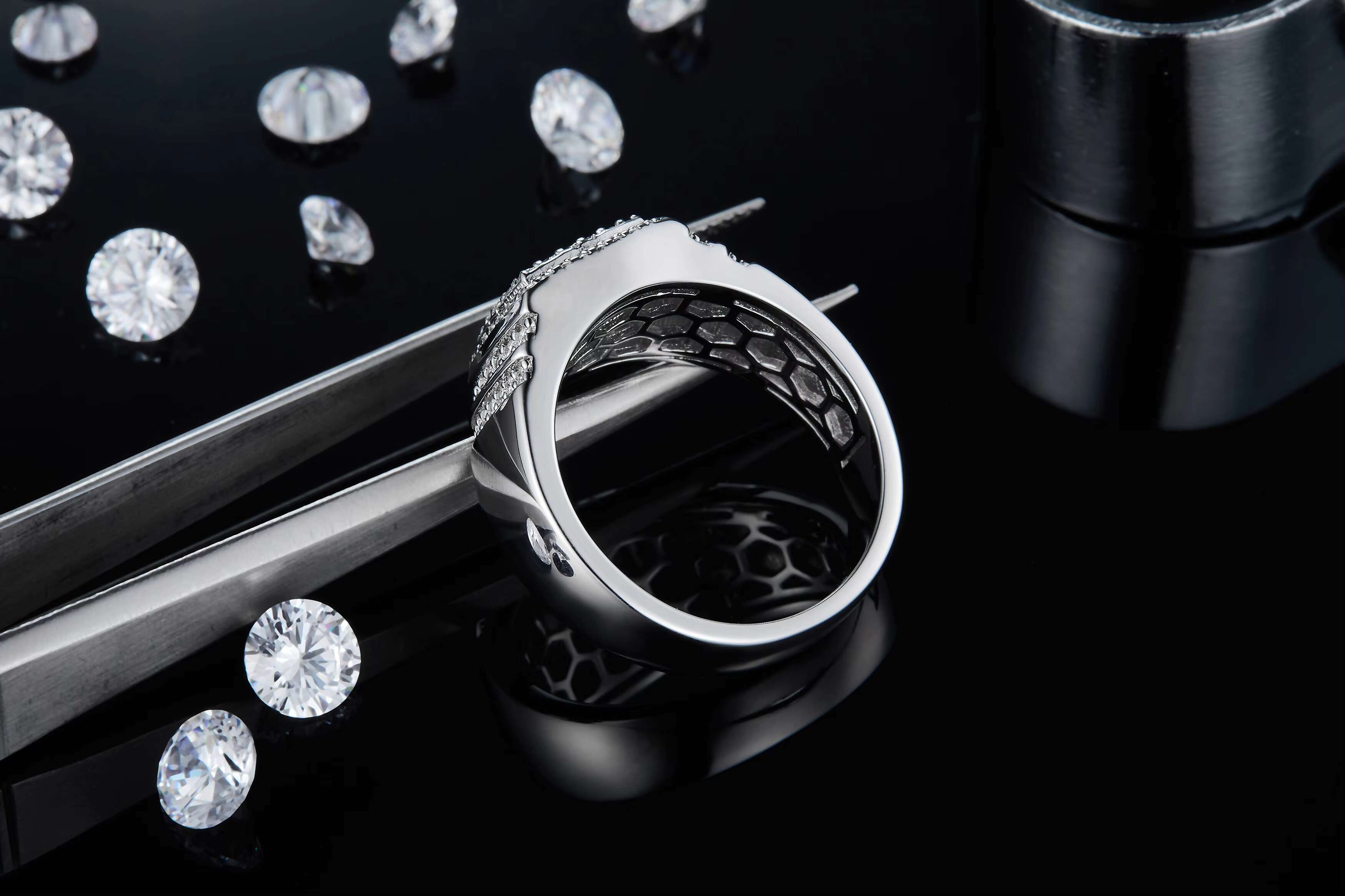 14462 Popular Style Fine Jewelry Iced Hip Hop Ring 925 Silver White D VVS1 Brilliant Cut Moissanite Diamond Rings for Men