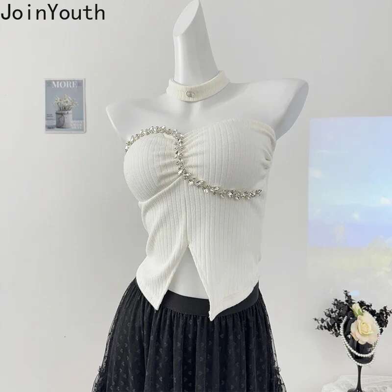 Sexy Vest Women Clothing Heavy Diamond Slim Fit Split Camis 2025 Ropa Mujer Temperament Crop Tops Backless Fashion Y2k Tanks