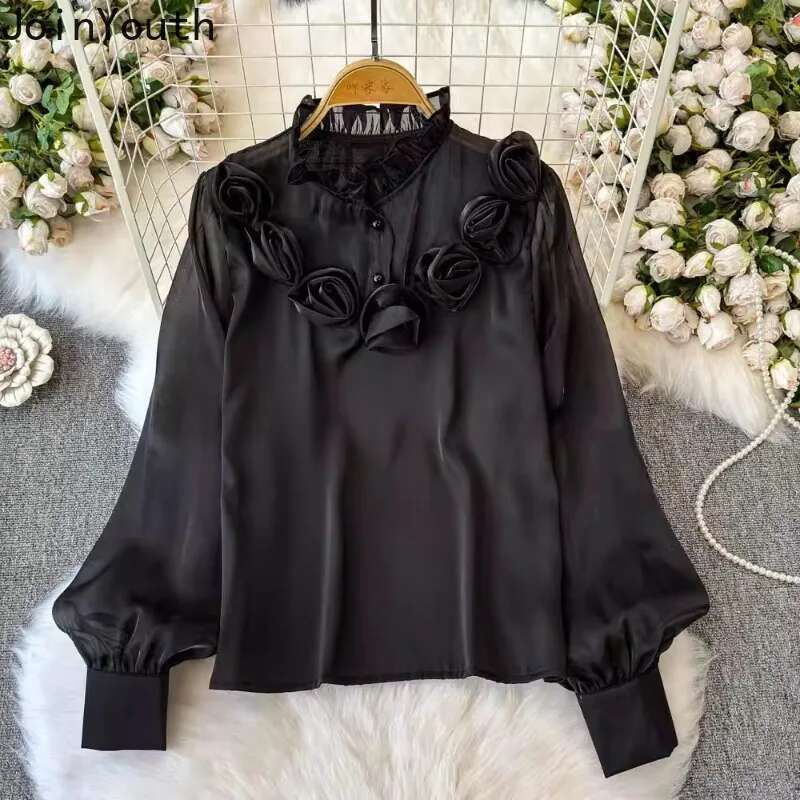 2025 Blusas Mujer De Moda Elegant 3D Floral Blouse Women Clothing Summer Shirt O-neck Lantern Sleeve Loose Elegant Blouses Tops