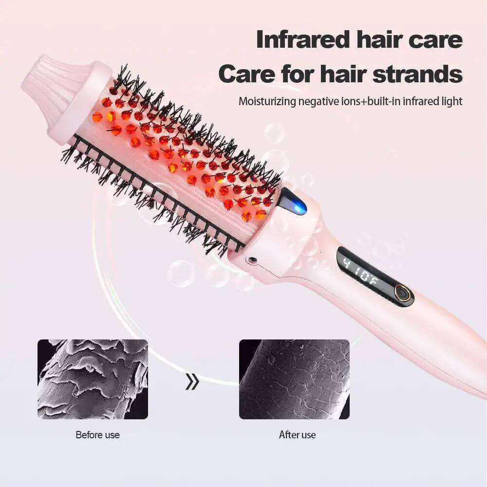 Negative Ion Heat Heated Round Brush Straightener Hair Dryer Hot Comb Infrared Curling Iron