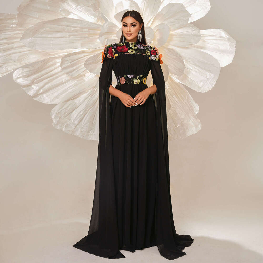 White Skirt Maxi Skirt High End Elegant High Neck Long Banquet Embroidered Evening Bridesmaid Waist Cinching Flared Dress For Women Long Skirt