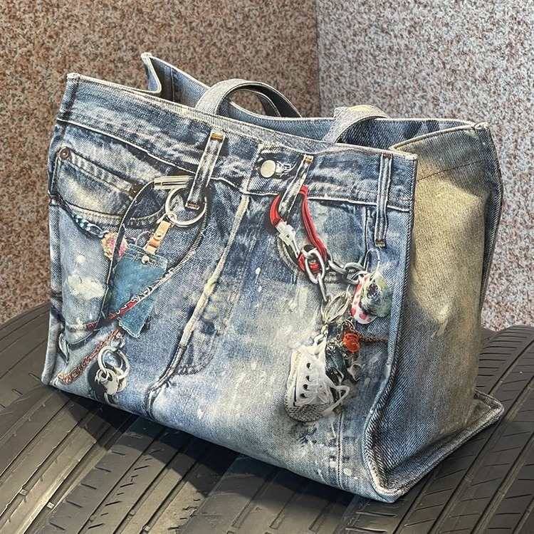 Free shipping designer bag Ins Internet Celebrity Same Style Casual Versatile Retro Chain Denim Shoulder Bag Handbag Tote Large Bag 2024 New