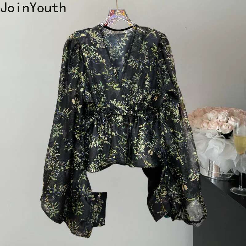 Women Clothing Summer Blouses Temperament Lady Tops Solid Color V-neck Lantern Sleeve Shirts Slim Waist Thin Camisas De Mujer