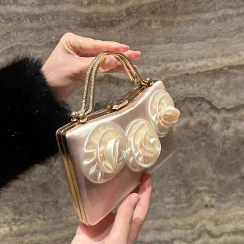 Designer Bag Designer Satin Flower Square Crystal Handbag Evening Dinner Party Bling Clutch Purse Shoulder Bag