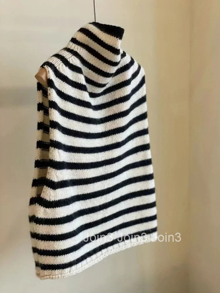 Striped Sweater Vest Womens Clothing Turtleneck Sleeveless Casual Waistcoat Y2k Tops Fashion Knitted Korean Tanks Ropa Mujer