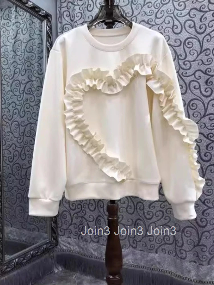 Sweet Ruffles Hoodie Womens Clothing O-neck Long Sleeve Casual Sweatshirts 2025 Ropa Mujer Y2k Tops Streetwear Chic Hoodies