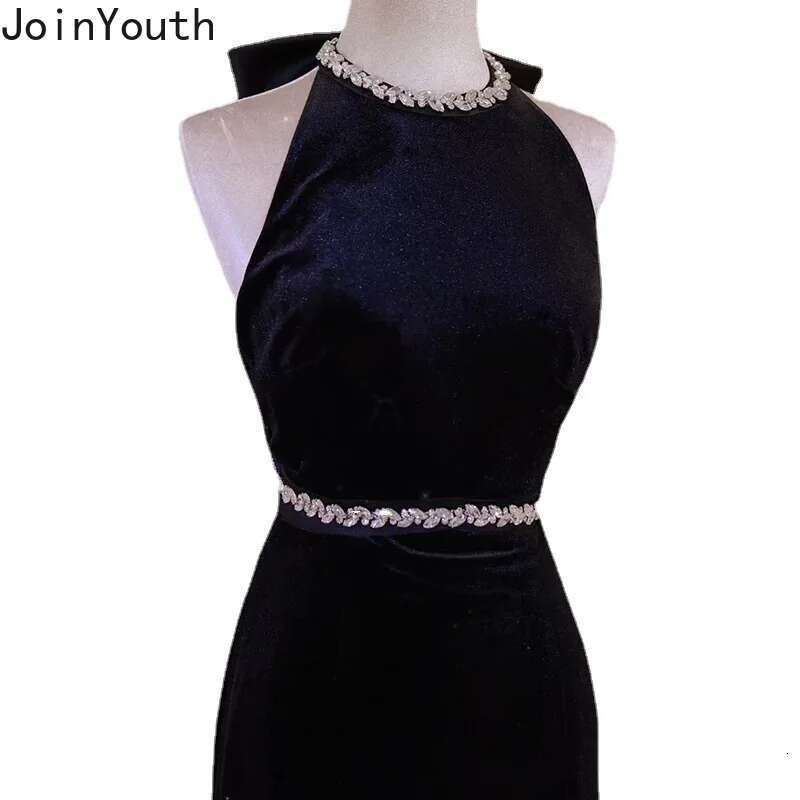 Temperament Black Robe Femme Party Dresses for Women 2025 Vestidos De Mujer Bow Sexy Backless Tunic Diamond Summer Maxi Dress