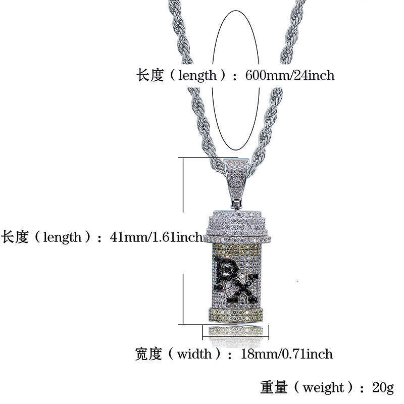 Poison Jar PX Personality Pendant Micro Paved Zircon Unisex Hip Hop Trend Necklace