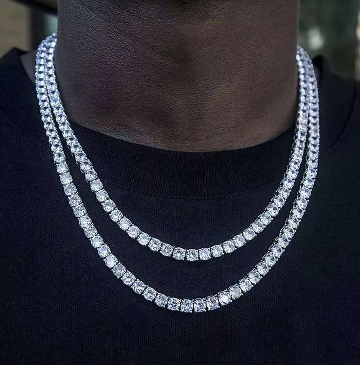 Luxury Moissanite Tennis Necklace Hip Hop Fine Jewelry Iced Out 6.5MM VVS Diamond S925 Sterling Silver Moissanite Chain