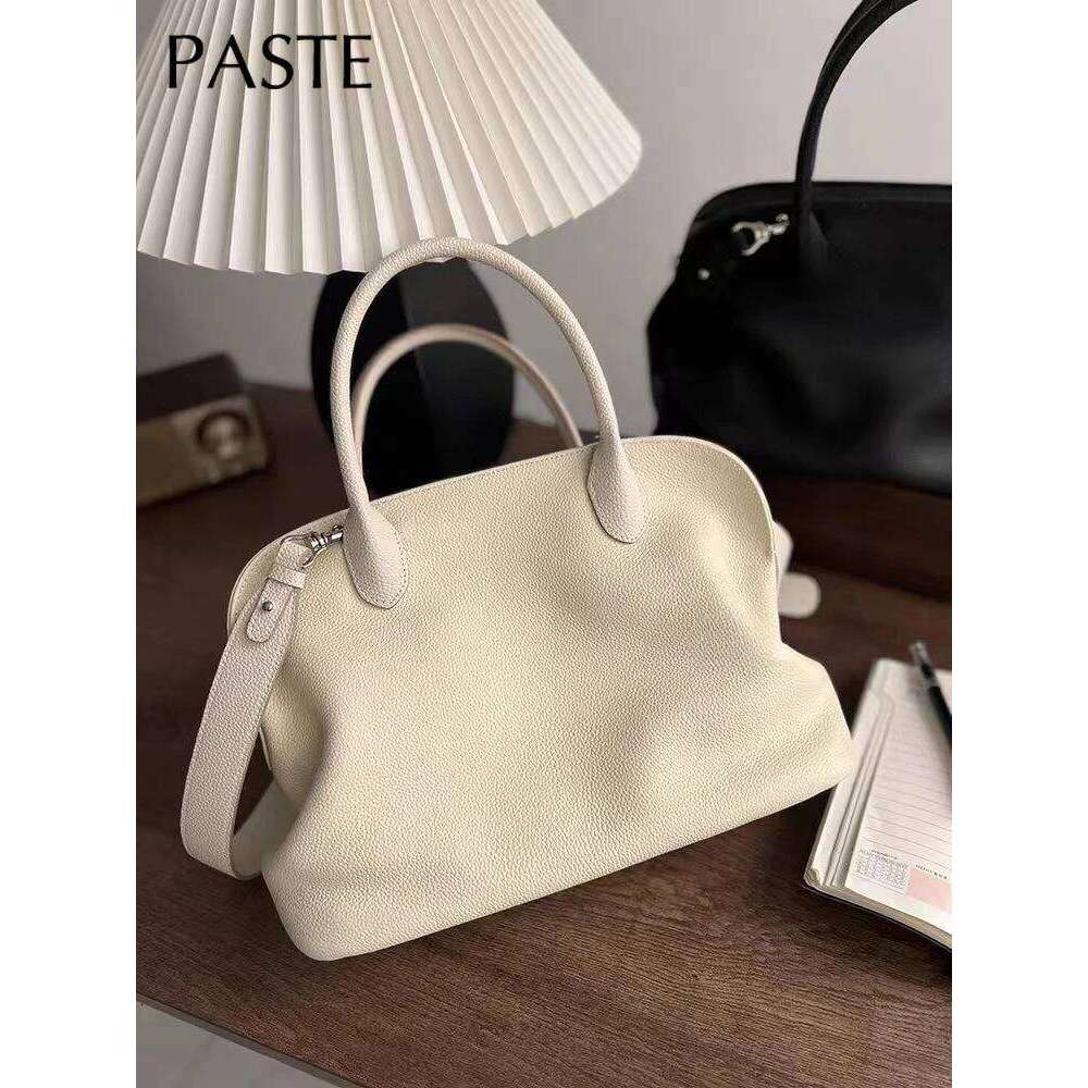 White Soft Large Capacity Women Tote With Contours Imported Cow Leather Business OL Ladies Shoulder Bag Cowskin Handbag