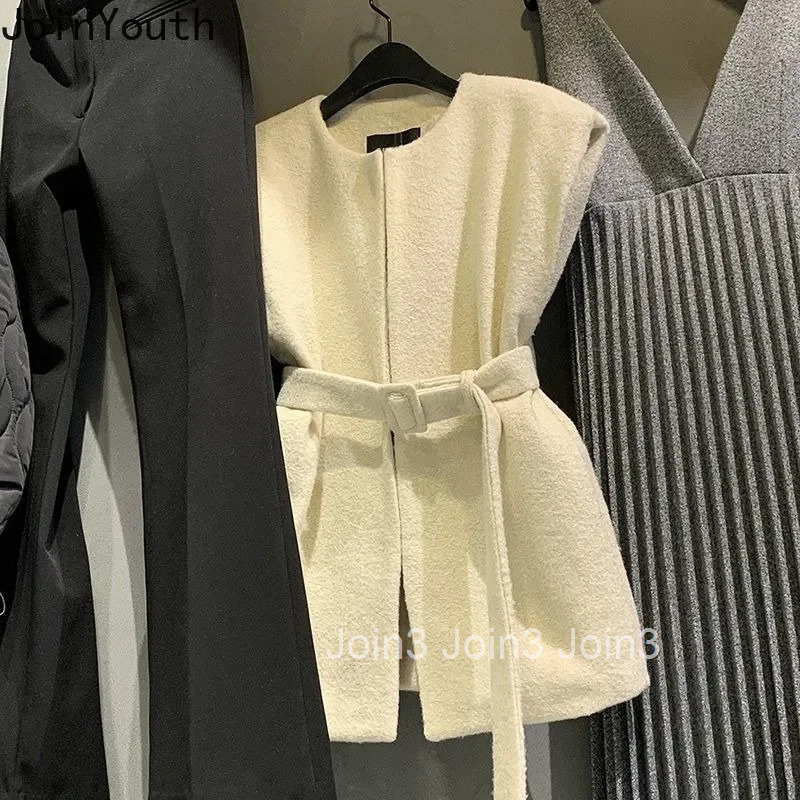 Korean Vest for Women 2025 Roopa Mujer Vintage Sleeveless Loose Tanks O-neck Sleeveless Tunic Bandage Solid Color Cropped Tops