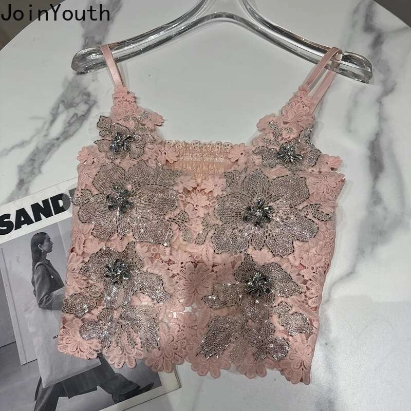 2025 Women Clothes Sexy Vest Heavy Diamond Temperament Tees Fashion Korean Camis Crop Tops Floral Lace Sexy Tanks Ropa Mujer