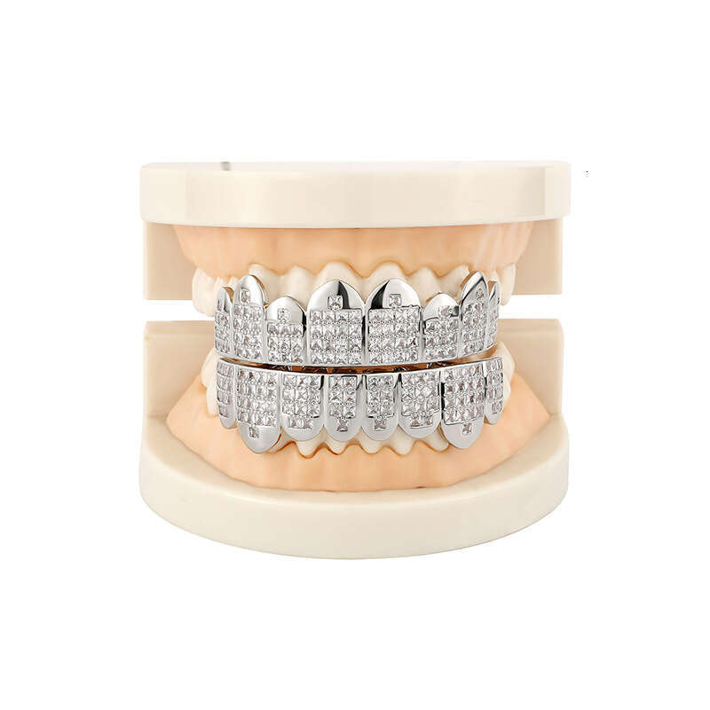 Jin Ao Pave Cubic Zirconia Super Shiny Gold Teeth Set HIPHOP Trendy Men Hip-Hop Nightclub Cool Accessories
